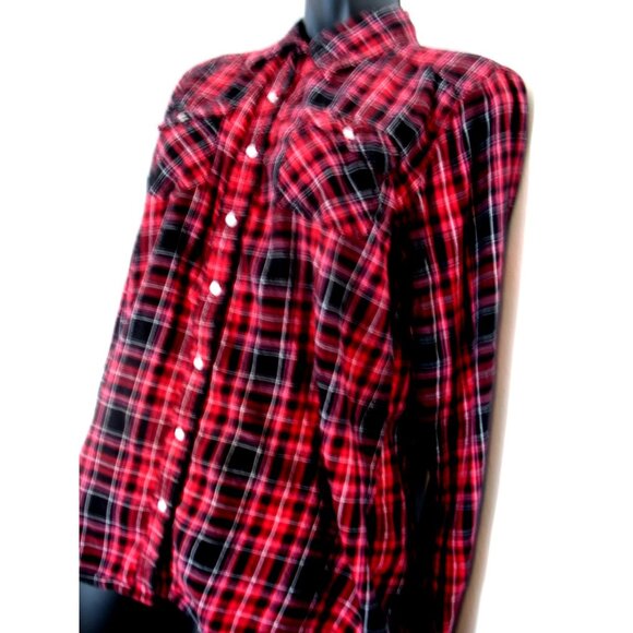 Maurice's Red & Black Plaid Western, Snaps, L/S Shirt Size XL - Picture 5 of 16